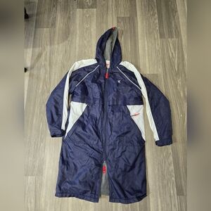 TYR Hooded Long Lined Swim Jacket Fleece Lined W/Hood Navy Coat Vented S adult